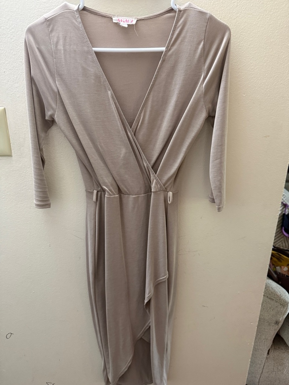 a'gaci Taupe Wrap Maxi Dress